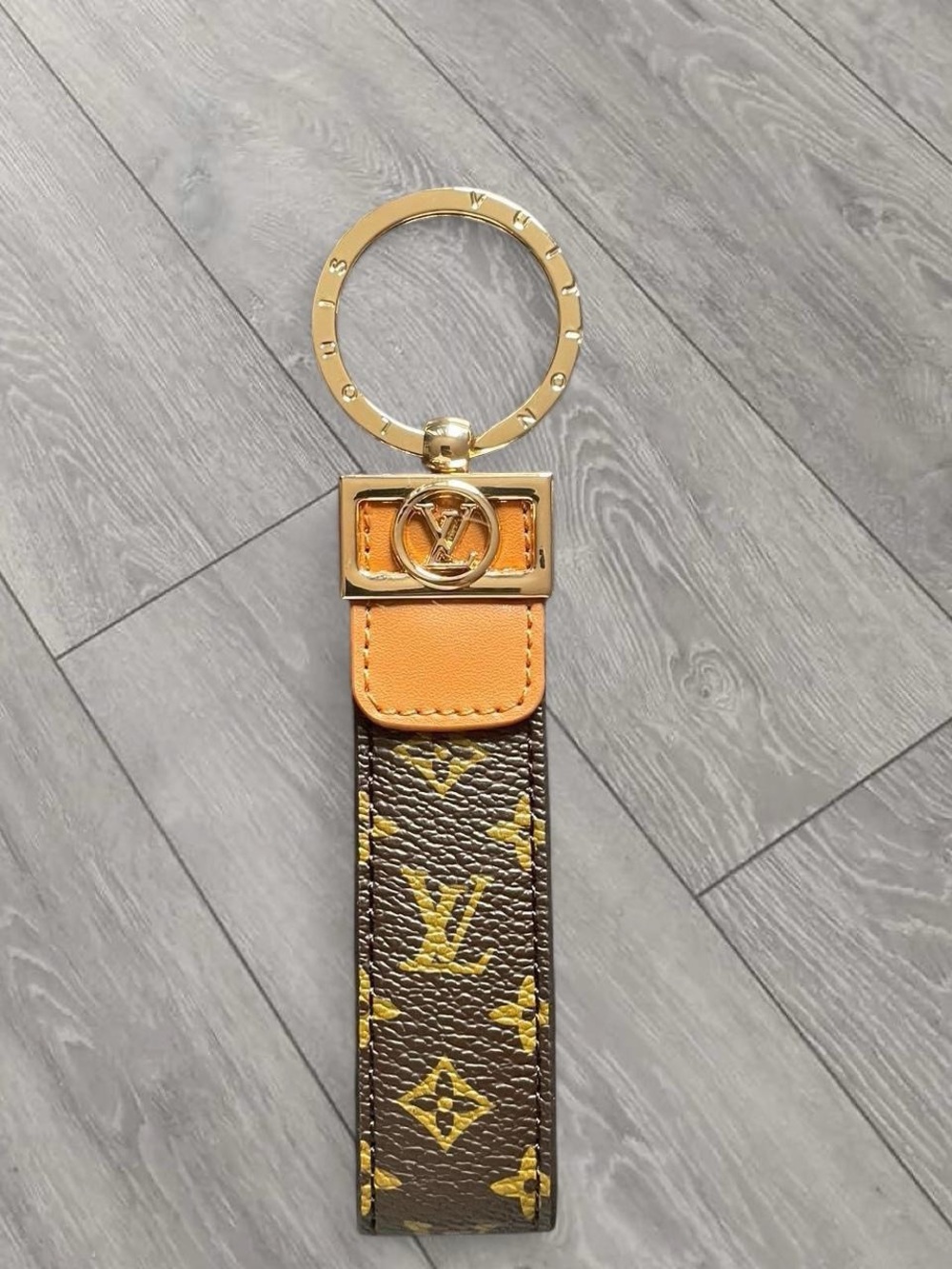 Brown  and Gold Leather Keychain